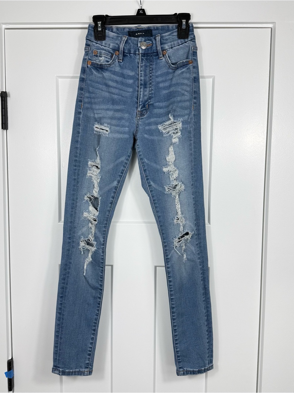 Aeropostale Curvy Jegging Super High Rise Distressed Jeans Blue Women Size 00